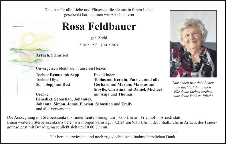 Traueranzeige Rosa Feldbauer