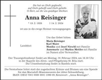Traueranzeige Anna Reisinger