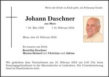 Traueranzeige Johann Daschner
