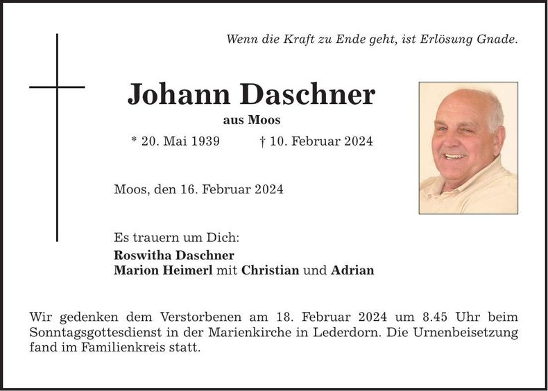Traueranzeige Johann Daschner