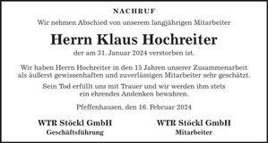 Traueranzeige Klaus Hochreiter
