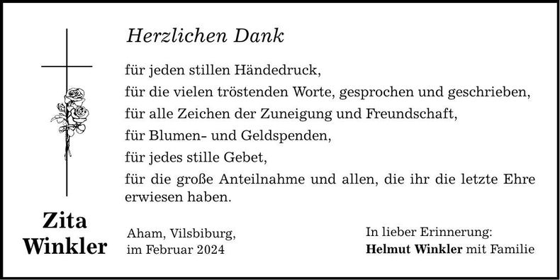 Traueranzeige Zita Winkler