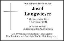 Traueranzeige Josef Langwieser