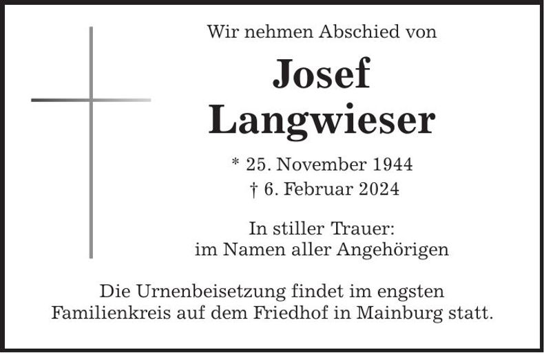 Traueranzeige Josef Langwieser