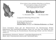 Traueranzeige Helga Reiter