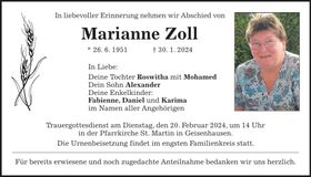 Traueranzeige Marianne Zoll