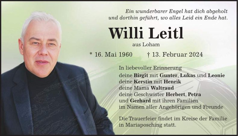 Traueranzeige Wilhelm Leitl
