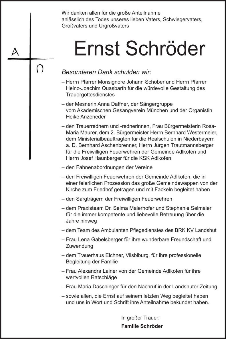 Traueranzeige Ernst Schröder