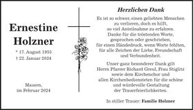 Traueranzeige Ernestine Holzner