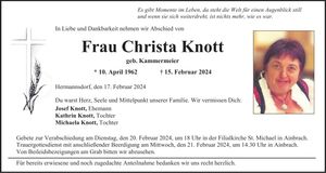 Traueranzeige Christa Knott