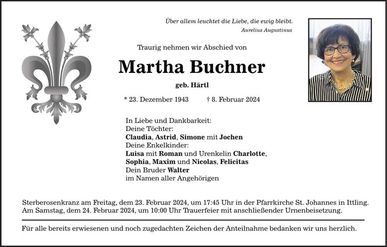 Traueranzeige Martha Buchner
