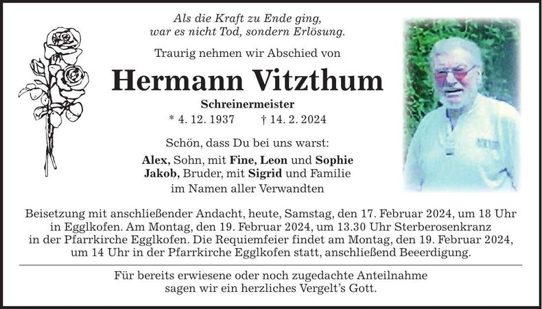 Traueranzeige Hermann Vitzthum