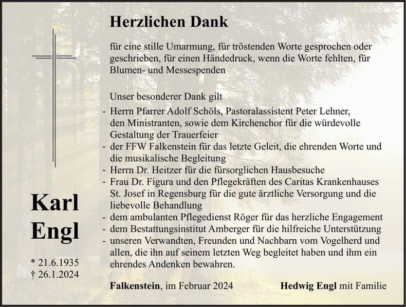 Traueranzeige Karl Engl