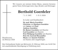 Traueranzeige Berthold Goerdeler