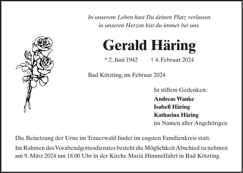 Traueranzeige Gerald Häring