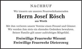 Traueranzeige Josef Rösch