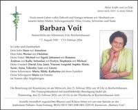 Traueranzeige Barbara Voit