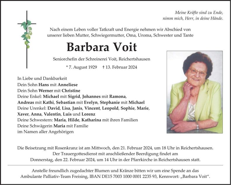 Traueranzeige Barbara Voit