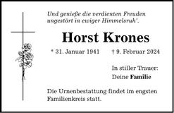 Traueranzeige Horst Krones