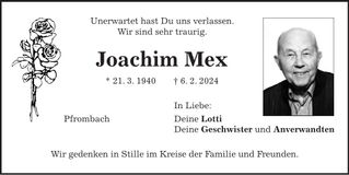 Traueranzeige Joachim Mex