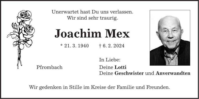 Traueranzeige Joachim Mex