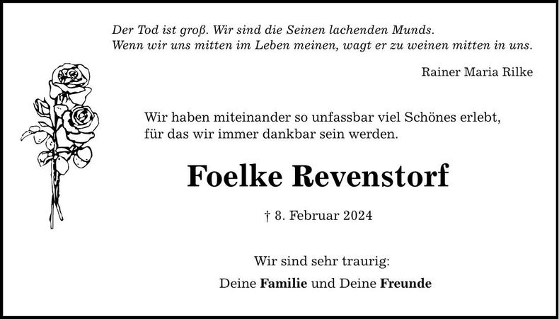 Traueranzeige Foelke Revenstorf