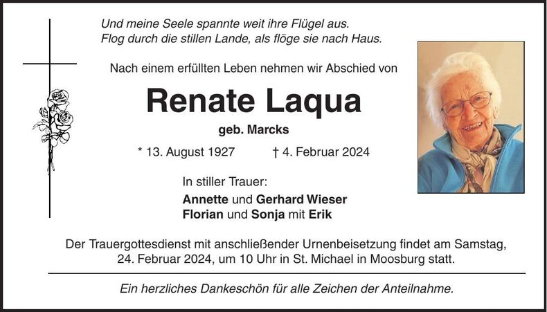 Traueranzeige Renate Laqua