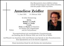 Traueranzeige Anneliese Zeidler