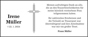 Traueranzeige Irene Müller