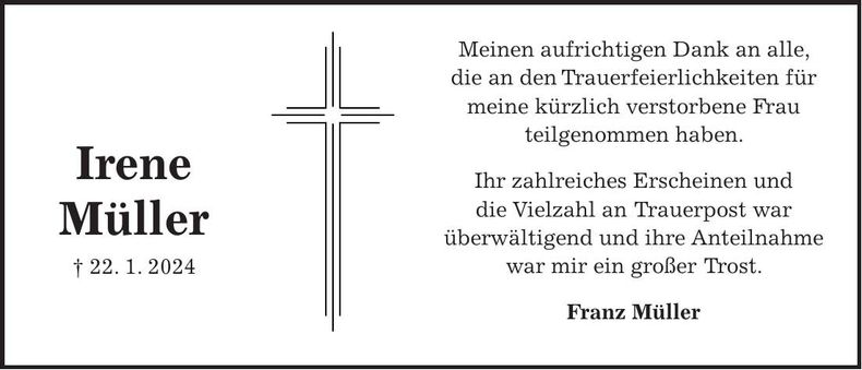 Traueranzeige Irene Müller