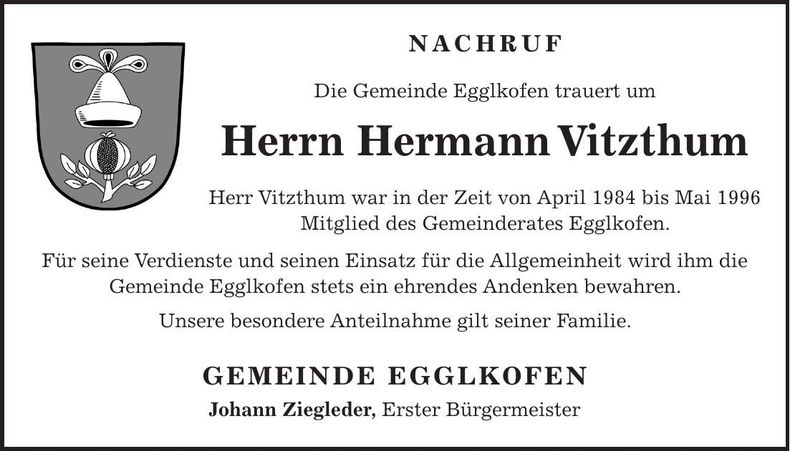 Traueranzeige Hermann Vitzthum
