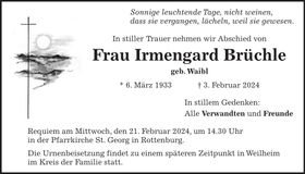 Traueranzeige Irmengard Brüchle