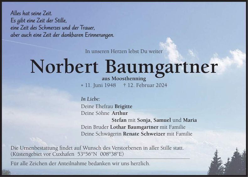 Traueranzeige Norbert Baumgartner