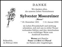 Traueranzeige Sylvester Moosreiner