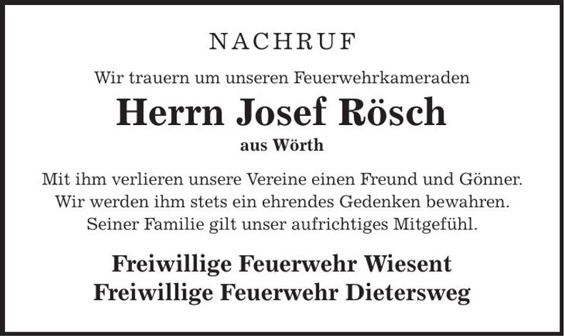 Traueranzeige Josef Rösch