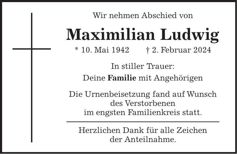 Traueranzeige Maximilian Ludwig