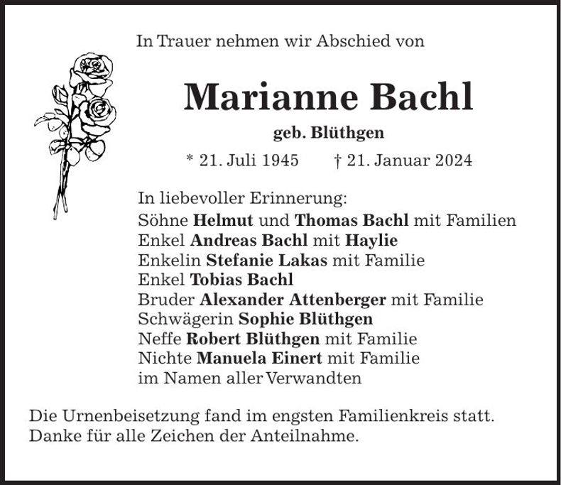 Traueranzeige Marianne Bachl