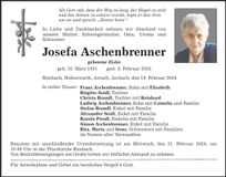Traueranzeige Josefa Aschenbrenner