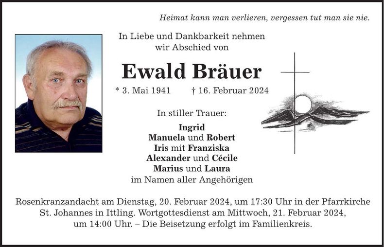 Traueranzeige Ewald Bräuer