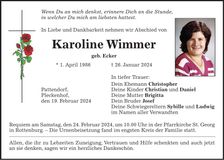 Traueranzeige Karoline Wimmer
