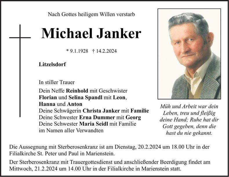 Traueranzeige Michael Janker