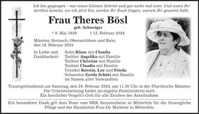 Traueranzeige Theres Bösl
