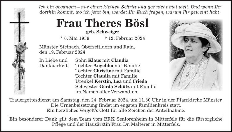 Traueranzeige Theres Bösl