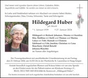 Traueranzeige Hildegard Huber