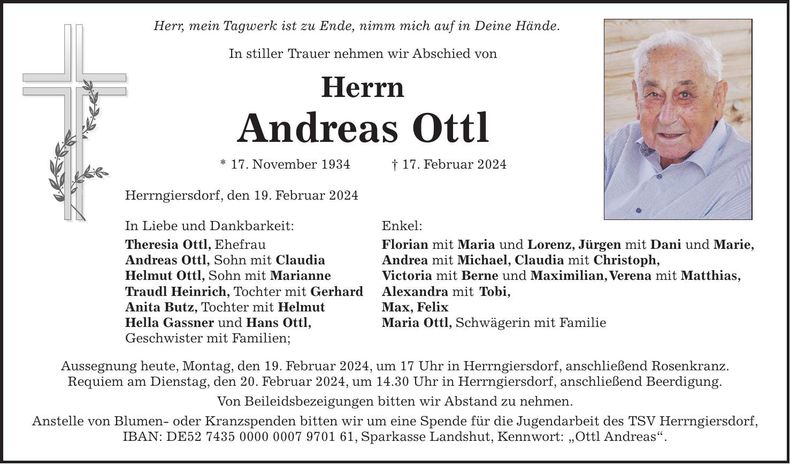 Traueranzeige Andreas Ottl