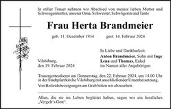 Traueranzeige Herta Brandmeier