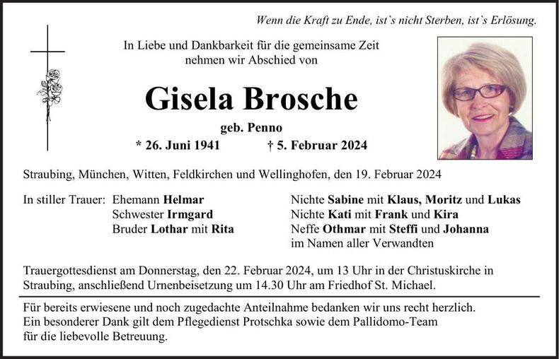 Traueranzeige Gisela Brosche