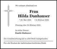 Traueranzeige Hilda Danhauser