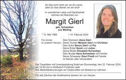Traueranzeige Margit Gierl