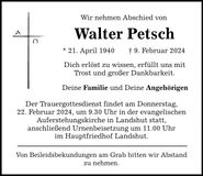 Traueranzeige Walter Petsch
